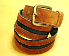 Mens Brown Suede with Black Inlay Leather Belt Size 33 Style 9209 Unbranded Vtg