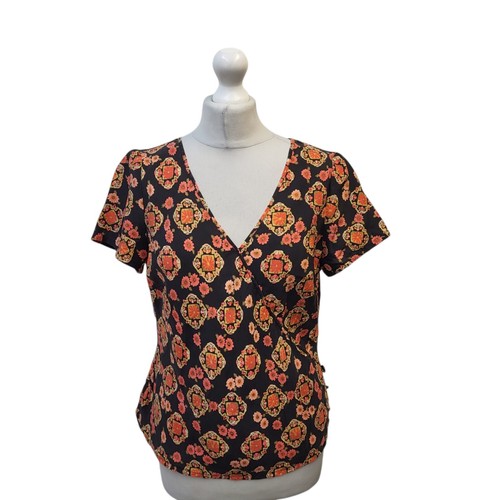 Country Casuals Silk Top Blouse Floral Black & Pink Floral 14