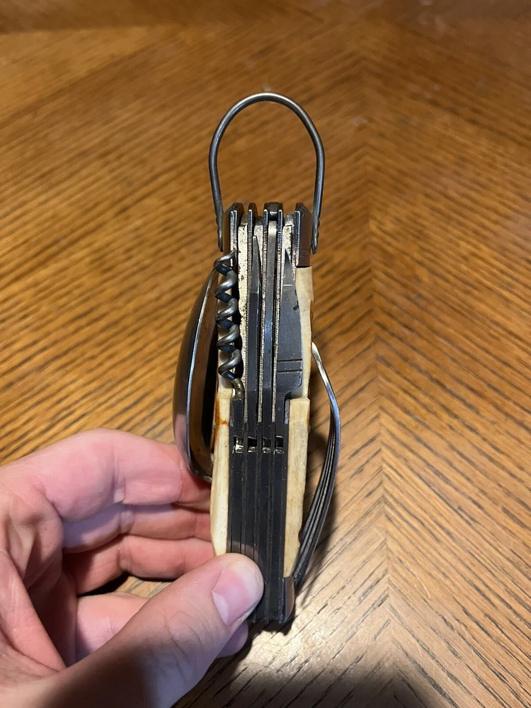 Vintage Stainless Steel Multi-Tool with Fork Spoon Knife Scissors Opener  
