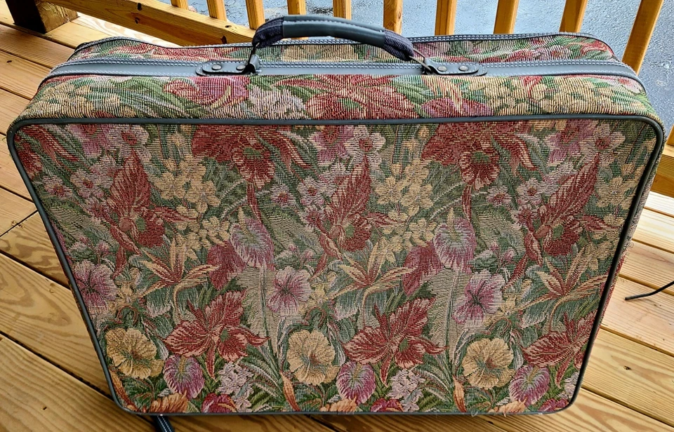Maleta de Ocio Equipaje Tapiz Floral Brocado Vintage Años 80 .. 27" x 22" x 7" Foto 2 de 4