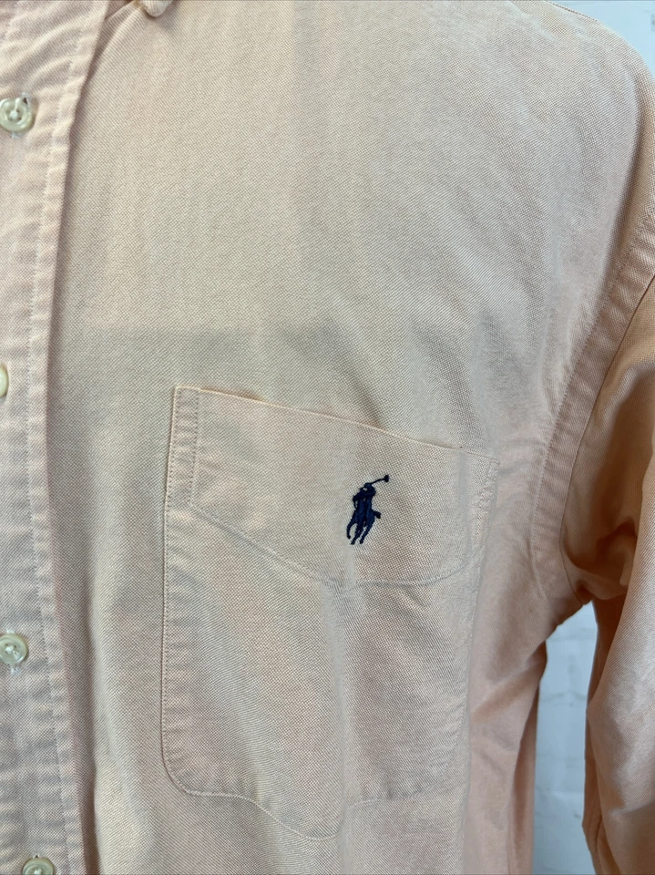 CAMISA GRANDE Ralph Lauren Para Hombre Naranja Melocotón Algodón Oxford Camisa de Vestir TALLA M $128 Foto 3 de 4