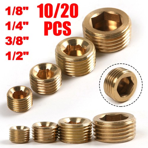 10/20PZ Ottone 1/8" 1/4" 3/8" 1/2" NPT Ottone Interno Filettatura Presa Tubo Spina - Foto 3 di 10