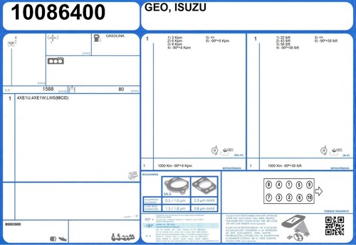 Conjunto de juntas de reconstrucción completa del motor ISUZU IMPULSE 16V 1.6 132 4XE1W (1/1990-12/1993) - Imagen 2 de 2