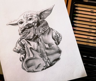 Disney Baby Yoda Print Wall Art Poster Drawing Star Wars Gift Ebay