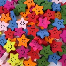 DIY Jewelry Accessories, Colorful Printed Star Wood Beads, 100 pieces per pack