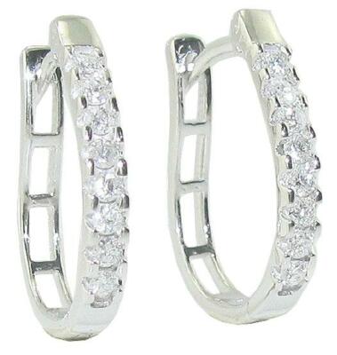14K Weißgold Reifen Ohrringe I1 G 0,30 Ct Rund Schliff Diamant Bewertung 0,80 Zoll