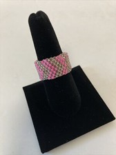 Handmade Artisan Woven Beaded Seed Bead Ring Pink  Clear Fair Trade Sz 9