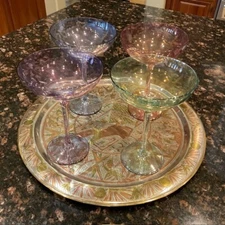 NIB Nordstrom Made in Poland Carnival Style Glass Martini/Margarita Stemware