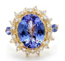 4.45 TCW Natural Blue Tanzanite and Diamonds in 14K Solid Yellow Gold Ring