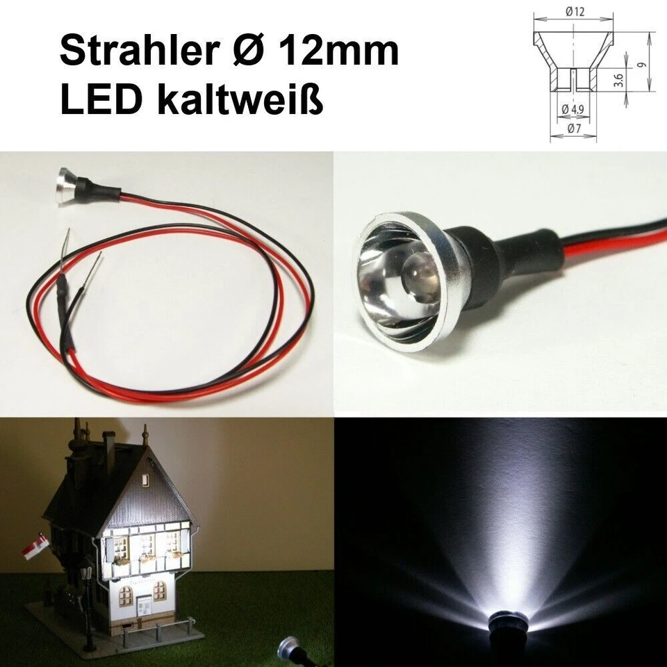 Flutlichtstrahler Scheinwerfer Flutlicht H0 RC LED Beleuchtung 6 9 12 14 16 19V - Bild 2 von 4