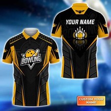 Unisex Bowling Yellow Personalized Name 3D Polo Shirt, Custom 3D Bowling Shirts,