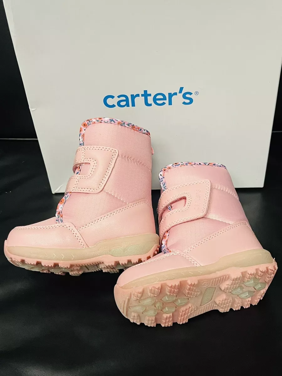 New Carters Grady Pink Girl Toddler Snow Boots Light Up Outsole Easy On Off Sz 5