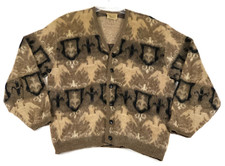 Vintage Wool Mohair Cardigan Sweater Mens L Eagles Shaggy by Campus Brown USA