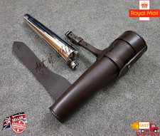 Saddle Hip Flask Top Leather Cased Stainless Steel Fox Hunting Horse Gift Brown