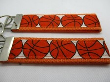 Basketball Ribbon on Strong Webbing Key Fob Key Ring Keychain Wristlet Sports 