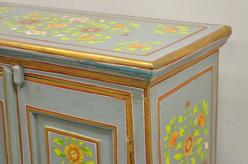 Vintage French Country Style Blue Painted Floral Wooden 2 Door Cupboard Cabinet - Picture 7 of 12