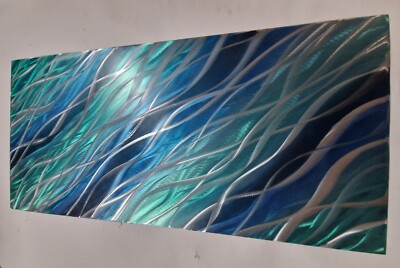 Moderne abstrakte zeitgenössische Wandkunst aus Metall. Flow. Grün Blau Schwarz und Silber