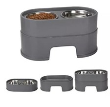 Rizzari Elevated Pet Food and Water Stainless Steel Bowls with Stand Grey NIB