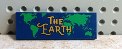 LEGO Earth Globe Print Tile 2x6 GOLD Flat Planet School Map Science Geology