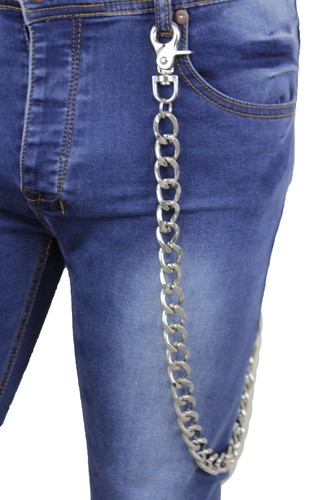 Men Silver Metal Extra Long Wallet Chain Link Strong Links Biker Jeans Trucker - Picture 2 of 12