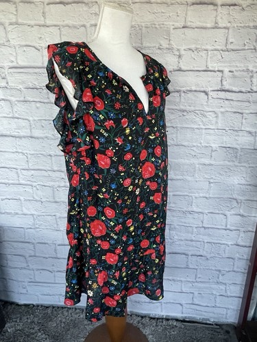 J. Crew Women's Dress Flutter Sleeve Floral Mini Size Small Black/Red Lined - Picture 7 of 17