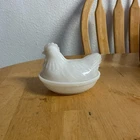 Vintage White Milk Glass Small Hen On Nest Candy Dish Cottage Granny Core