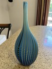 JOHN A Slatcher JAS Signed Vase Vertical Ribbed Design Blue Grn Color Weave 11" — photo 2