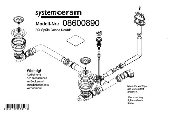 Systemceram Ab- & ÜBerlaufgarnitur 00890 Mit Exzenter Doppel-Becken Genea Double-image