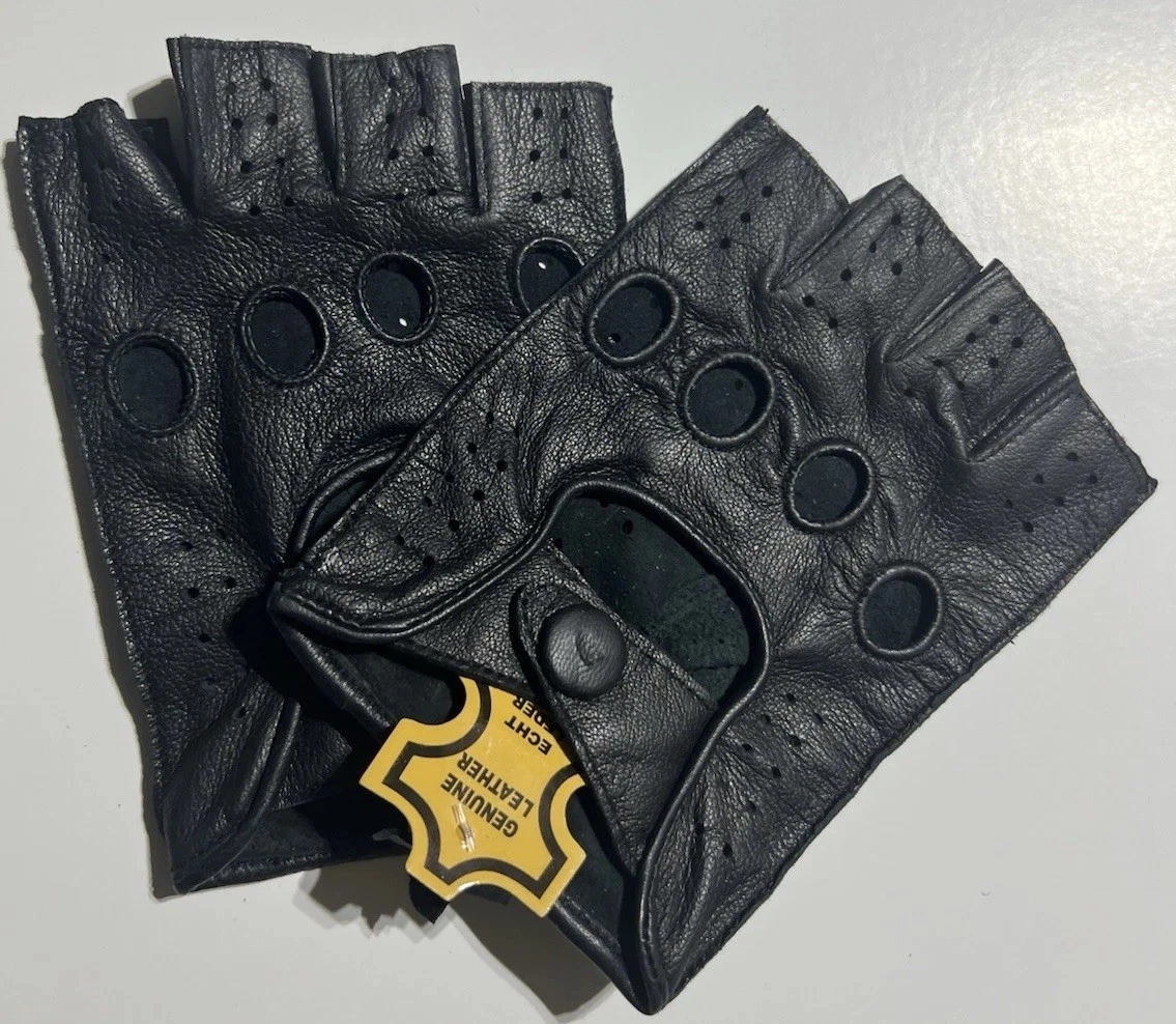 Men Driving Gloves Size Small Half Finger Knuckle Holes For Leather With Black