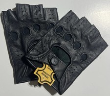 Men Driving Gloves Size Small Half Finger Knuckle Holes For Leather With Black