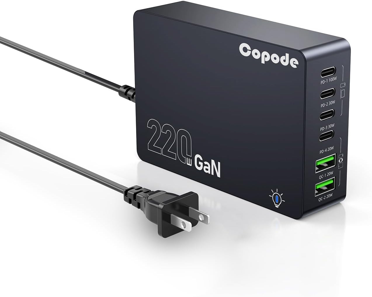 220W USB C Charger Block, 6-Port Gan USB C Charging Station PD 100W PC Laptop Fa