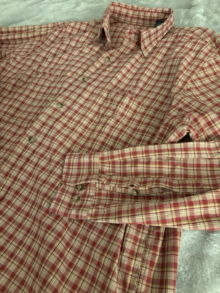 Рубашка мужская Lands' End оранжевая клетчатая с длинным рукавом на пуговицах - размер L (16-16,5) - Изображение 3 из 4