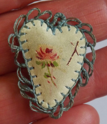 Religious relic The Lamb of God Agnus Dei embroidered leather heart rose badge