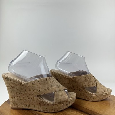 Womens Charles By David Charles Latrice Tan Cork Slip On Wedge Sandals Size 9 M