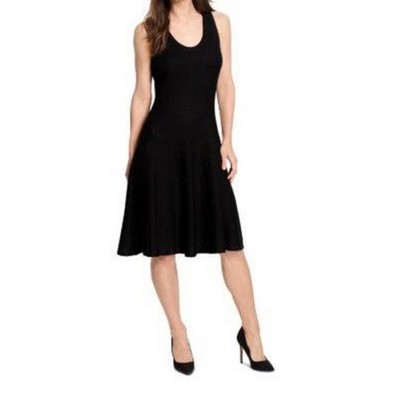 NIC+ZOE Black Ribbed Knit Fit and Flare Minimalist Sleeveless Dress WM's PS EUC