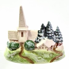 Vintage Miniature Flat Celluloid Hard Plastic Church Scene West Germany