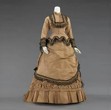 1870s Victorian Renaissance Wedding Dress Historical Edwardian Day Costume
