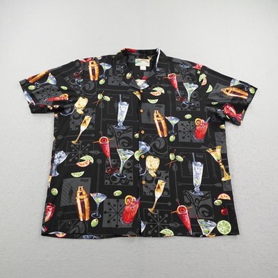 Vintage Paradise Found Shirt Mens XL Black Cocktail Hawaiian Aloha Button Up