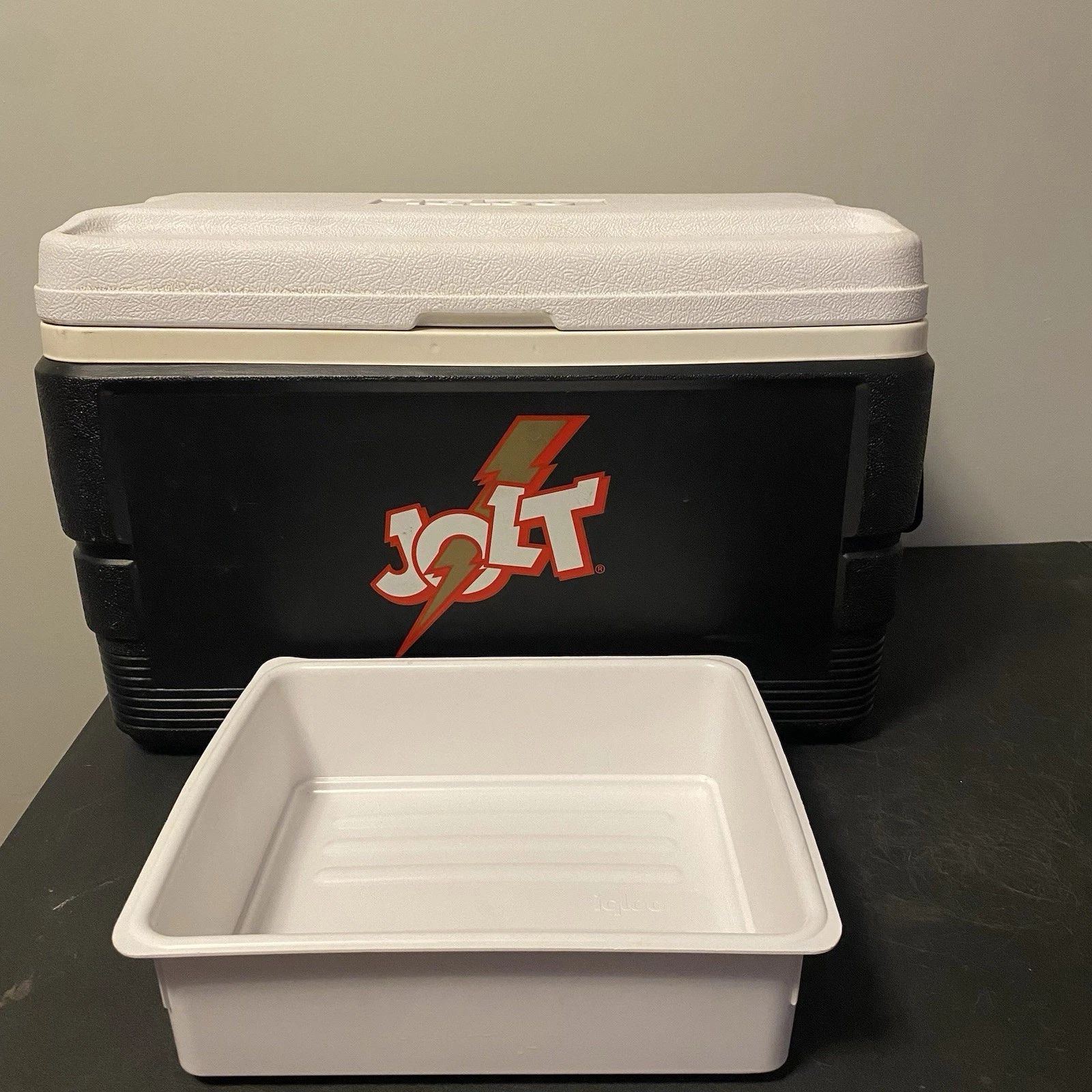 Vintage Black 1980's JOLT COLA IGLOO COOLER With Inside Tray Made In USA