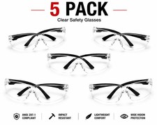 5 Pack Clear Safety Glasses ANSI Z87.1 Protective Eyewear Anti Fog Anti Scratch