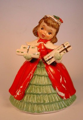 Vintage 5'' TALL 1956 NAPCO Christmas Shopper Girl w/PRESENTS PLANTER - NICE!!