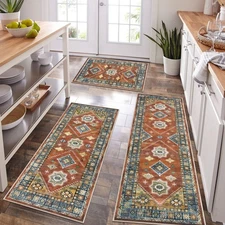 HEBE Boho Kitchen Rug Sets 3 Piece with Runner Non Slip Kitchen Rugs and Mats...