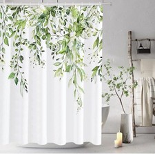 Tititex Olive Green Eucalyptus Shower Curtain Watercolor Leaves 72X72 Inc Liner