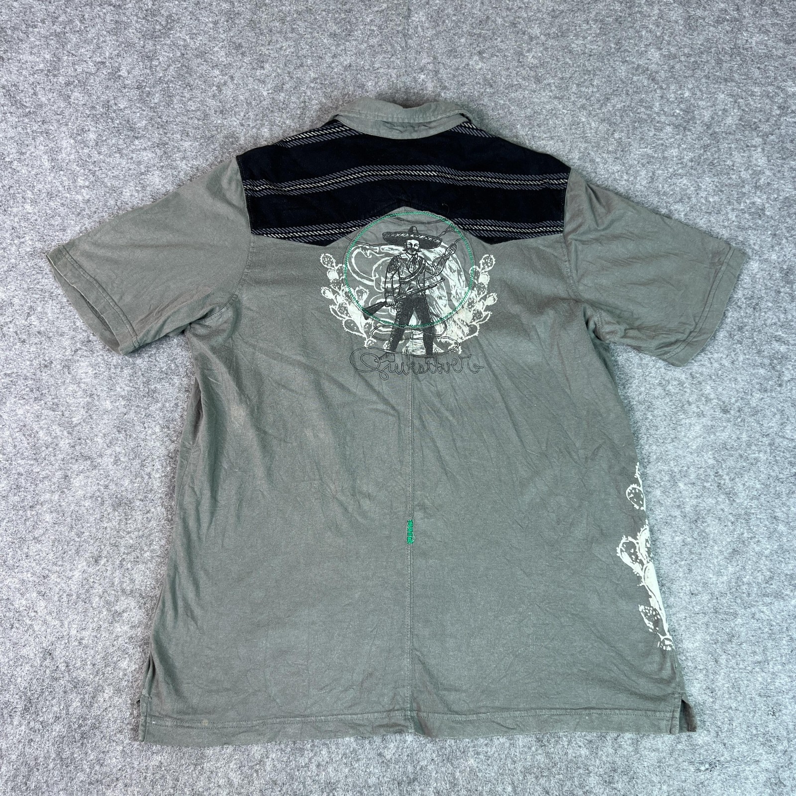 Quiksilver Polo Shirt Mens XL Gray Western Mexican Sombrero 