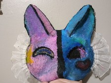 EAC Blue Pink Cross Kitty Therian Mask Cat Handmade Furry