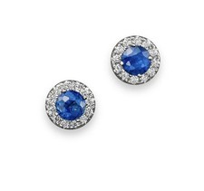 2 Ct Round Lab Created Blue  White Sapphire Halo Stud Earrings 14K White Gold