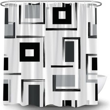 70x70 Inch Black White Grey Geometric Minimalist Fabric Shower Curtain Hook