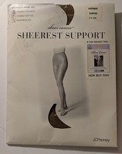 Panty Hose JC Penny Sheerest Support Control Top Average Suntan Sandalfoot Silky