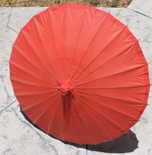 Vintage Chinese Red Oil Paper Parasol Umbrella Bamboo Wood Handle Asian Art