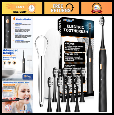 Rechargeable Electric Toothbrush for Adults & Kids, 8 Brush Heads, Smart Timer,